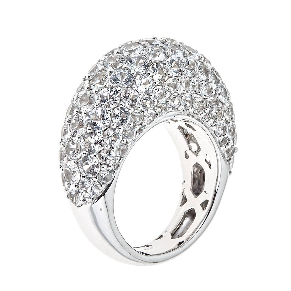 10.30 Carat White Sapphire White Gold Cocktail Dome Ring For Sale