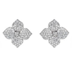 1.50 Carat Pave Diamond White Gold Flower Earrings