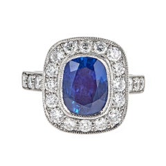 GIA Certified 4.09 Carat Blue Sapphire and 1.40 Carat Diamond Platinum Ring