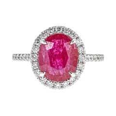 3.18 Carat Oval Ruby and 0.78 Carat Diamond White Gold Ring