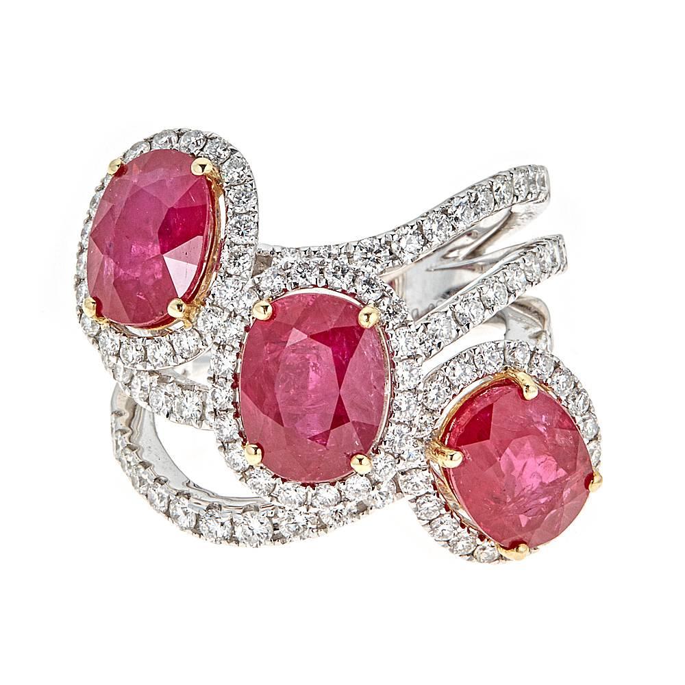 7.87 Carat Oval Ruby with 1.62 Carat of Diamond White and Yellow Gold Ring For Sale