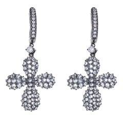 2.25 Carat Round Diamond Black Gold Drop Earrings