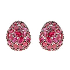 35.88 Carat Round and Oval Ruby and Diamond Yellow and Black Gold Earrings