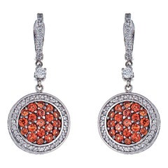 1.59 Carat Orange Sapphire and 1.01 Carat Diamond White Gold Earrings