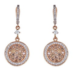 1.32 Carat Champagne Diamond Rose and White Gold Earrings