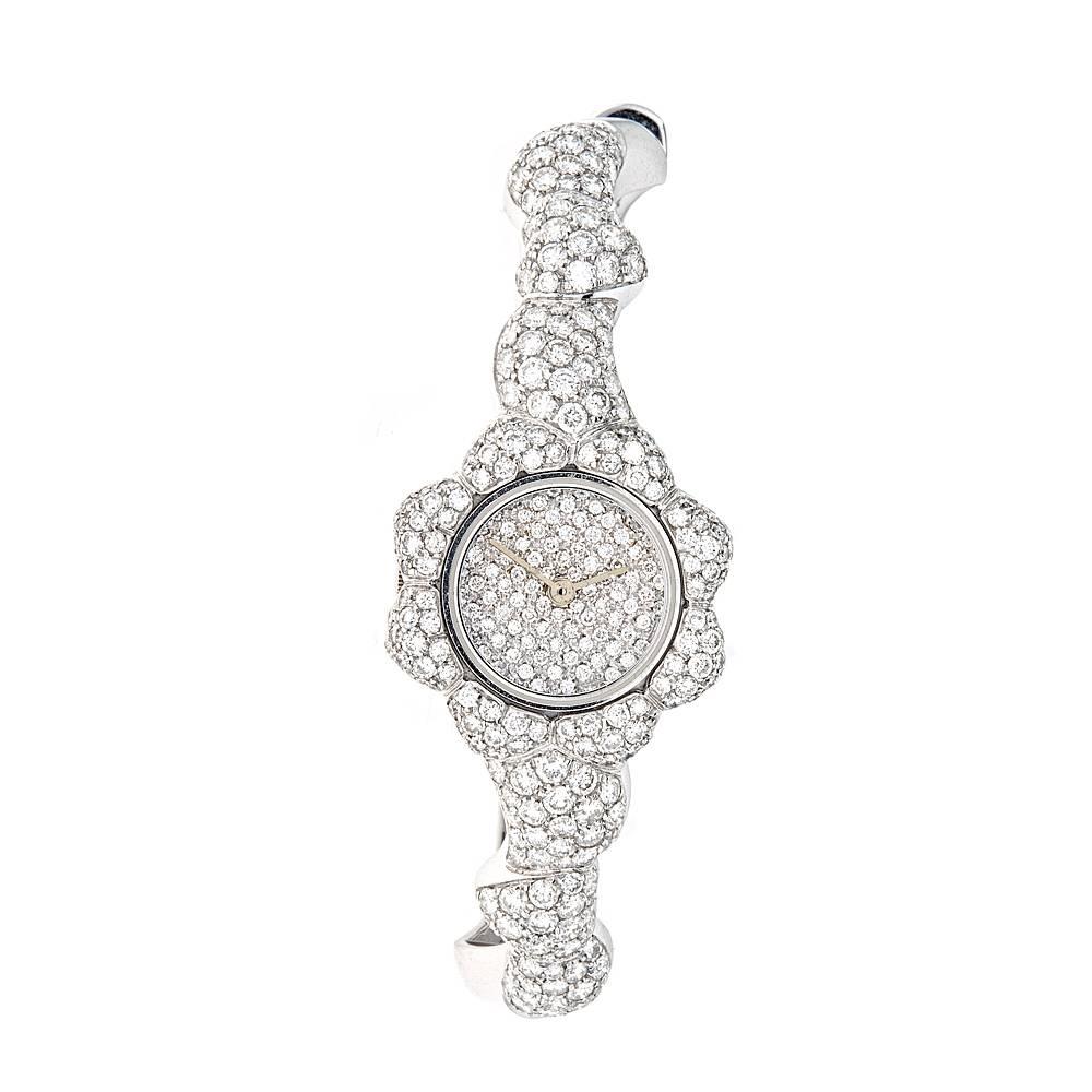 Piranesi White Gold 5.84 Carat Pave Diamond Wristwatch For Sale