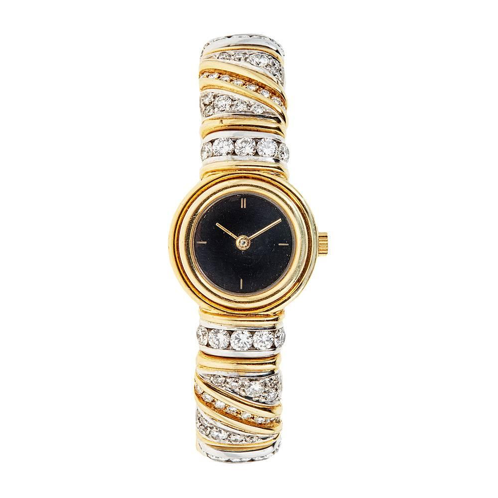 Piranesi White and Yellow Gold 3.66 Carat Diamond Bracelet Wristwatch For Sale
