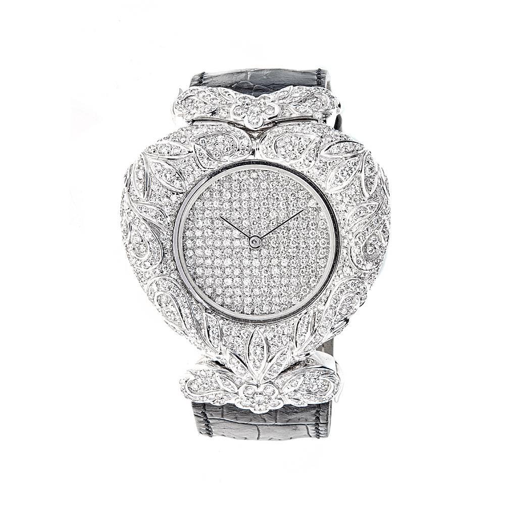 Piranesi White Gold 3.93 Carat Diamond Wristwatch   For Sale