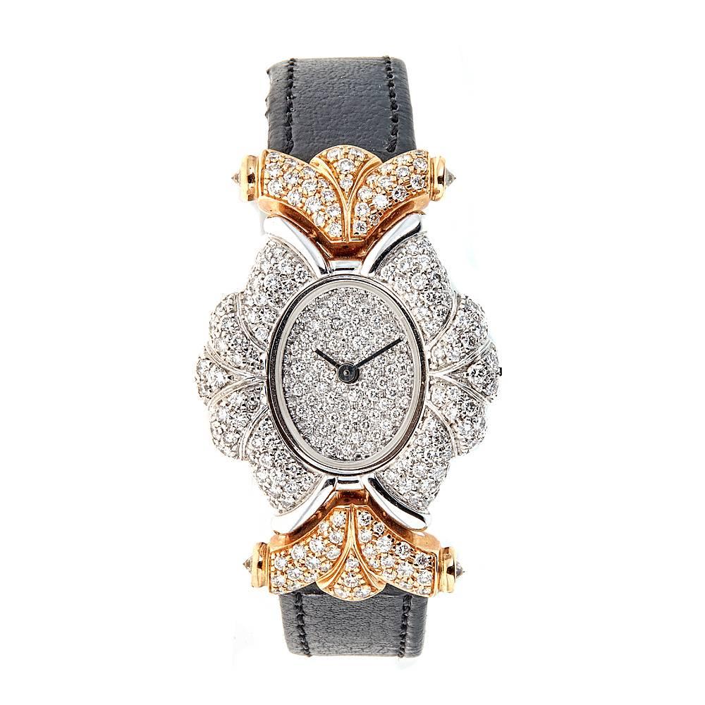 Piranesi White and Rose Gold 3.77 Carat Pave Diamond Wristwatch For Sale