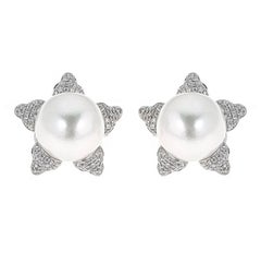 White South Sea Pearl with 0.63 Carat Diamond White Gold Studs