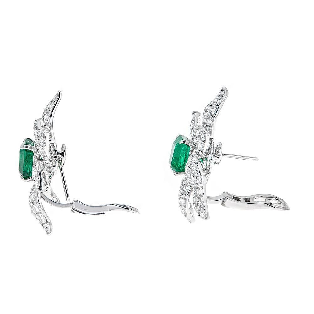 5.00 Carat Emerald Cut Emerald with 7.09 Carat Diamond White Gold Earrings In Excellent Condition For Sale In New York, NY