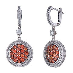 1.59 Carat Orange Sapphire and 1.01 Carat Diamond White Gold Earrings