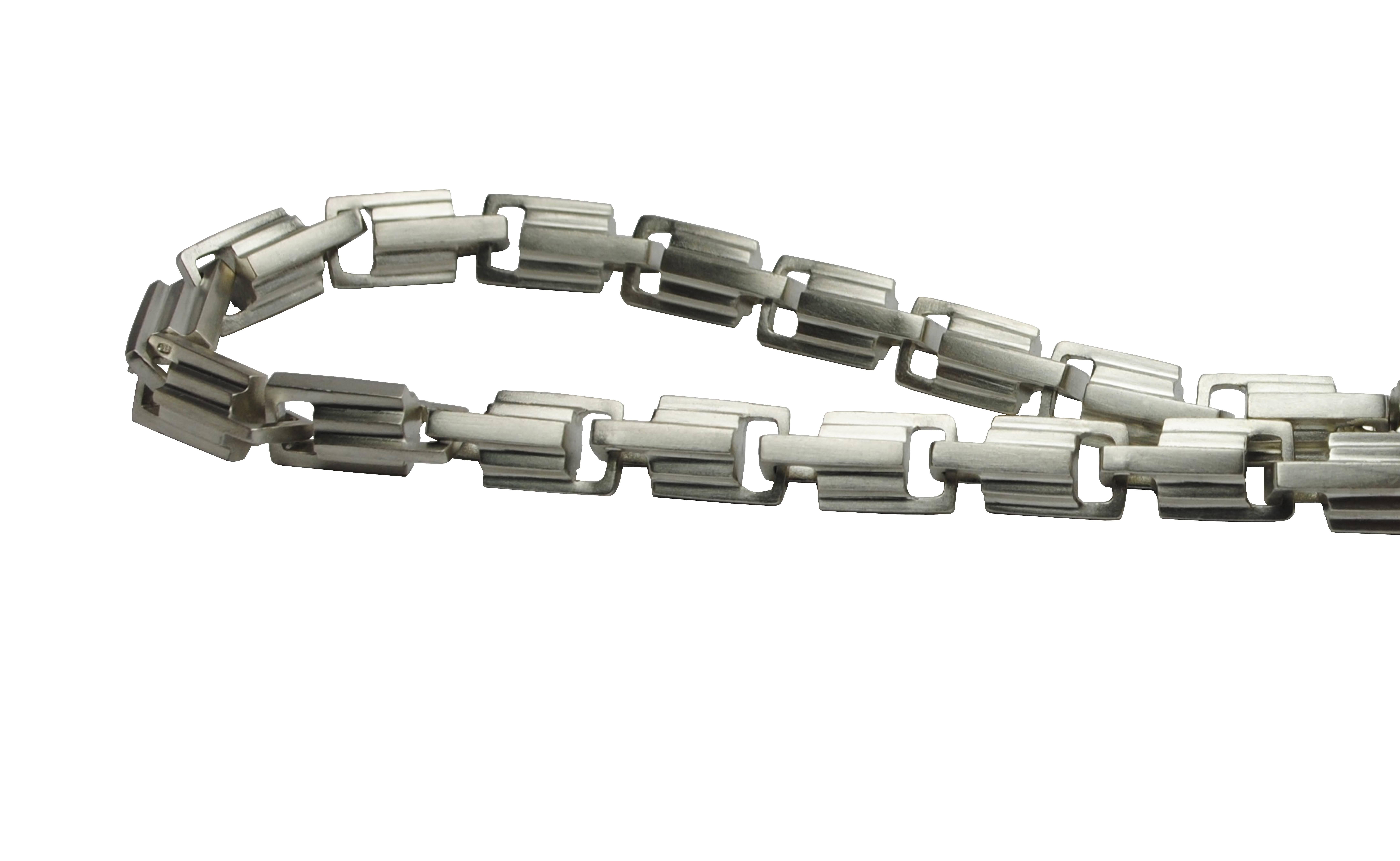 Art Deco Emer Roberts Sterling Silver Architectural Deco Links Chain Bracelet For Sale