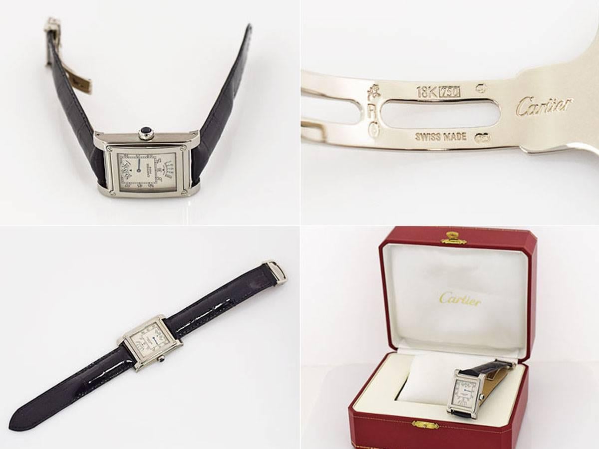Cartier TANK A Vis LM Watch 18 Karat White Gold Leather Belt 2