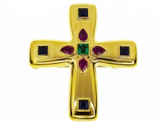 Cartier Byzantine Cross MM Brooch Pendant Top 18 Karat Yellow Gold, 1993