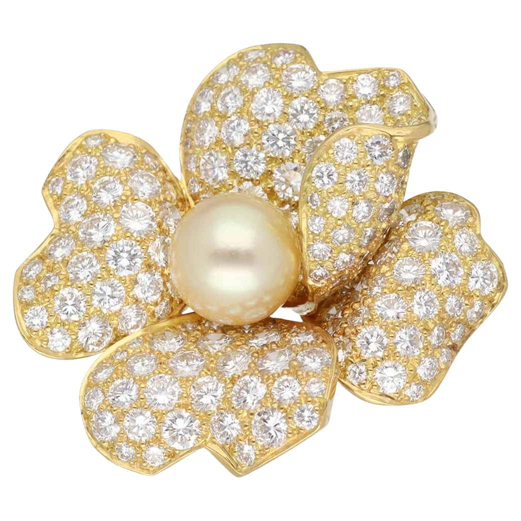 Cartier 1P Perle Diamant Or jaune 18 carats Clip Clips en vente