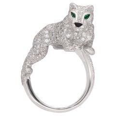 Cartier Panthere Sookie Diamonds Emeralds Onyx K18 White Gold Ring US 6 1/4