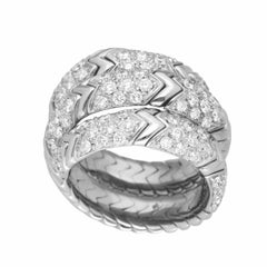 Bulgari Spiga Diamond Band Ring 18K 750 White Gold Size 6