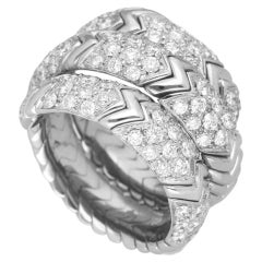 Bulgari Spiga Diamond Band Ring 18K 750 White Gold Size 6