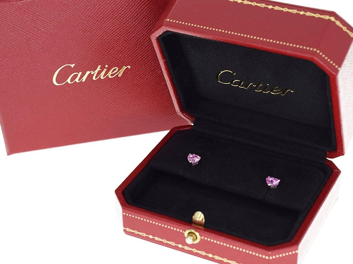 Cartier Pink Sapphire Heart Shape Earrings 18 Karat White Gold 2