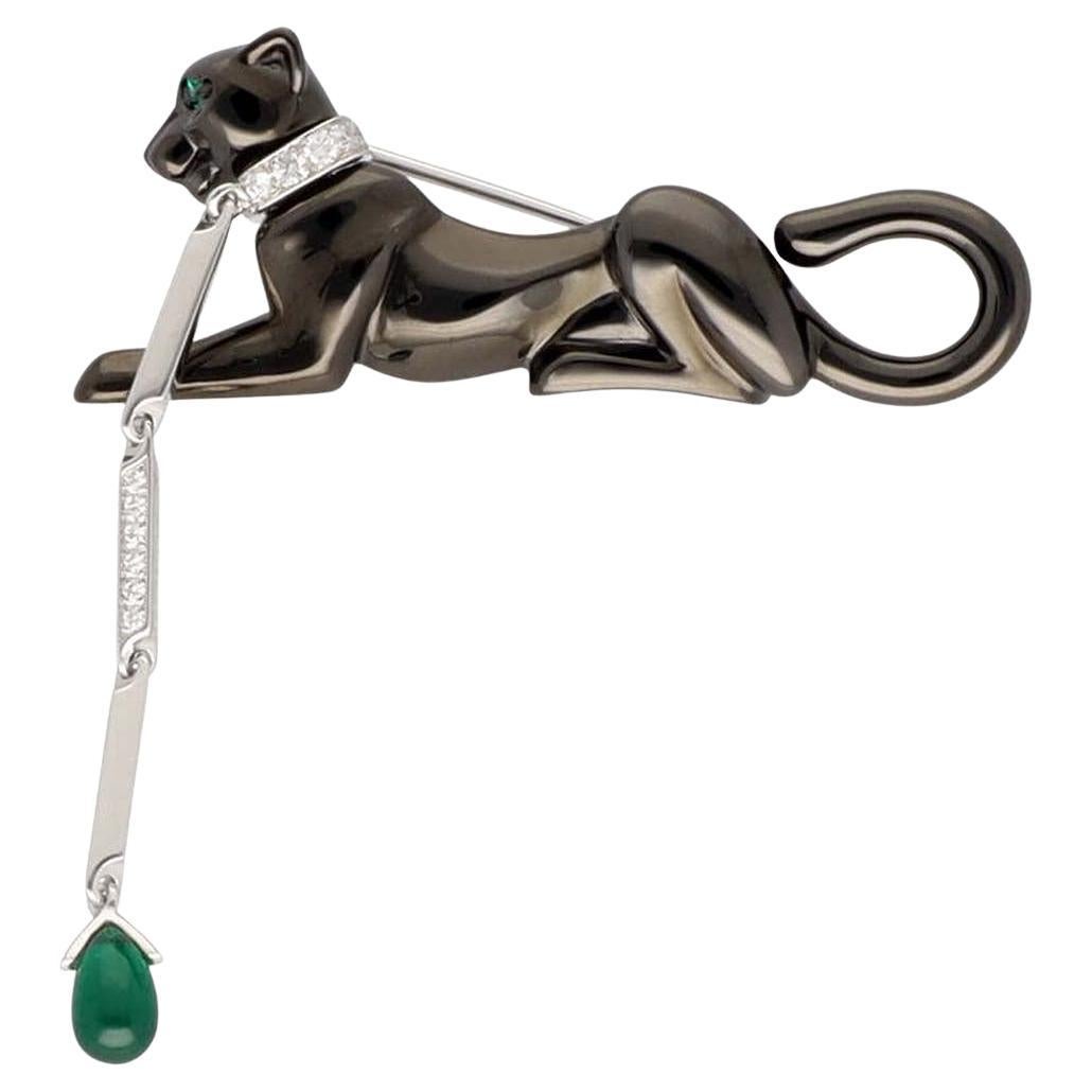 Cartier Black Panthere Diamond Emerald Black Finish 18K white gold Brooch