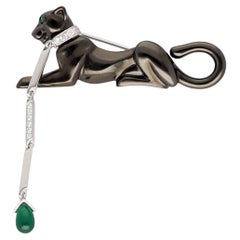 Cartier Black Panthere Diamond Emerald Black Finish 18K white gold Brooch