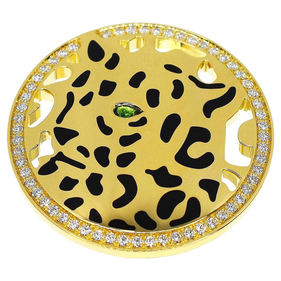 Cartier Diamond Tsavorite Lacquer 18 Karat Yellow Gold Panthere De Cartier Ring For Sale