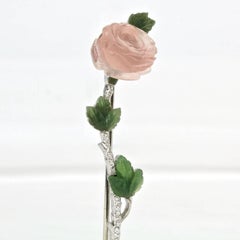 J. E. Caldwell Platinum, Diamond, Rose Quartz and Jadeite Art Deco Rose Pin