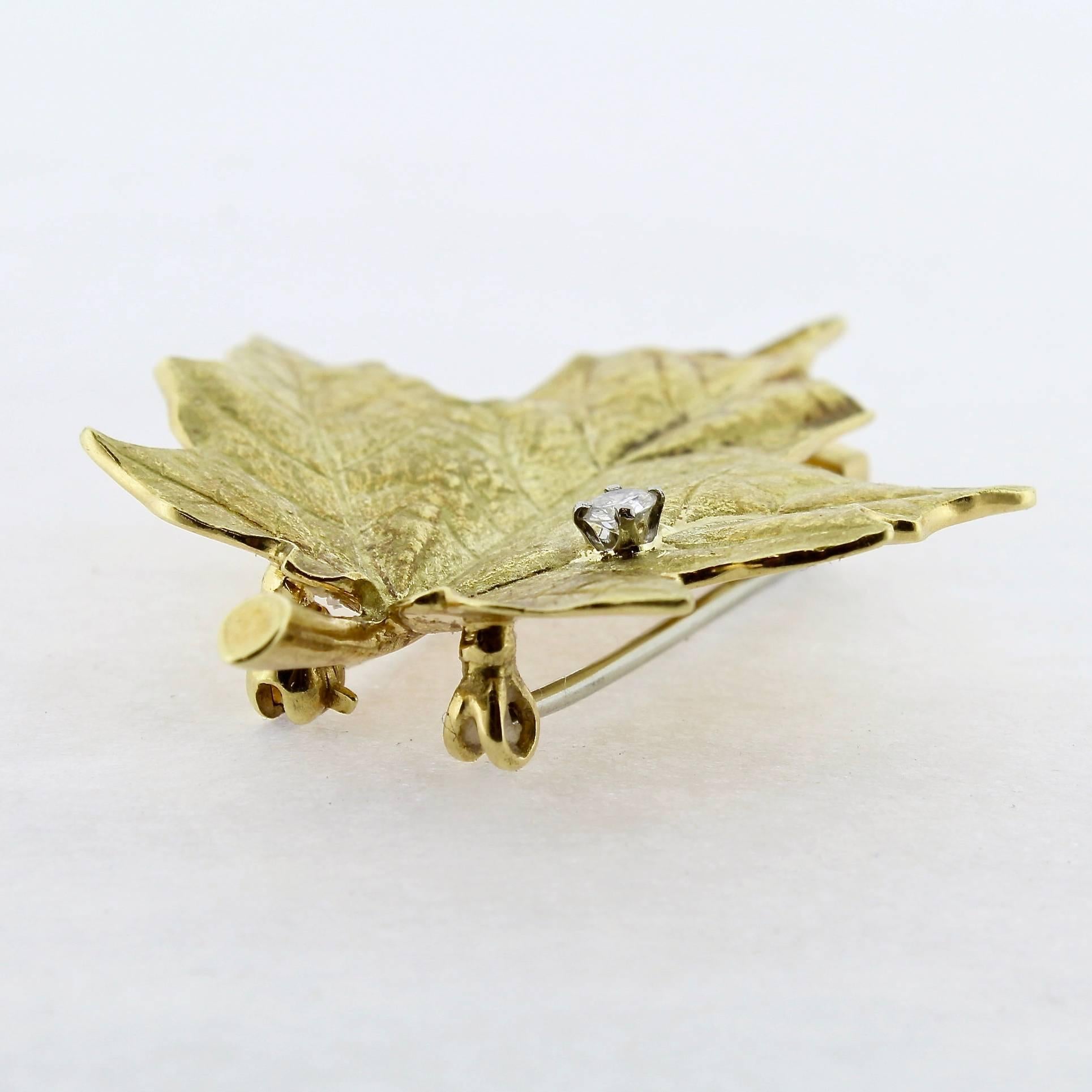 McTeigue 18-Karat Yellow Gold and Diamond Maple Leaf Pin or Brooch 2