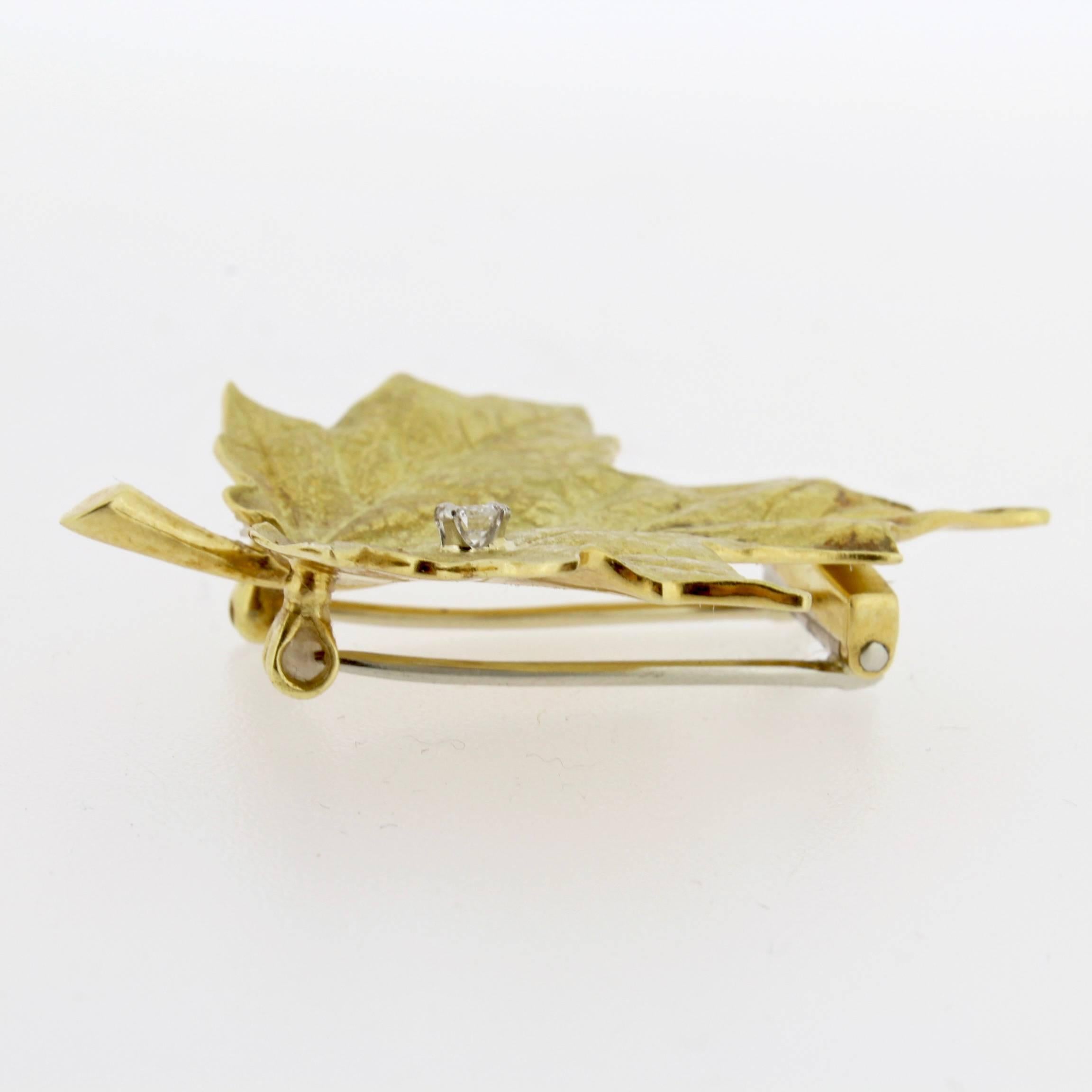 McTeigue 18-Karat Yellow Gold and Diamond Maple Leaf Pin or Brooch 1