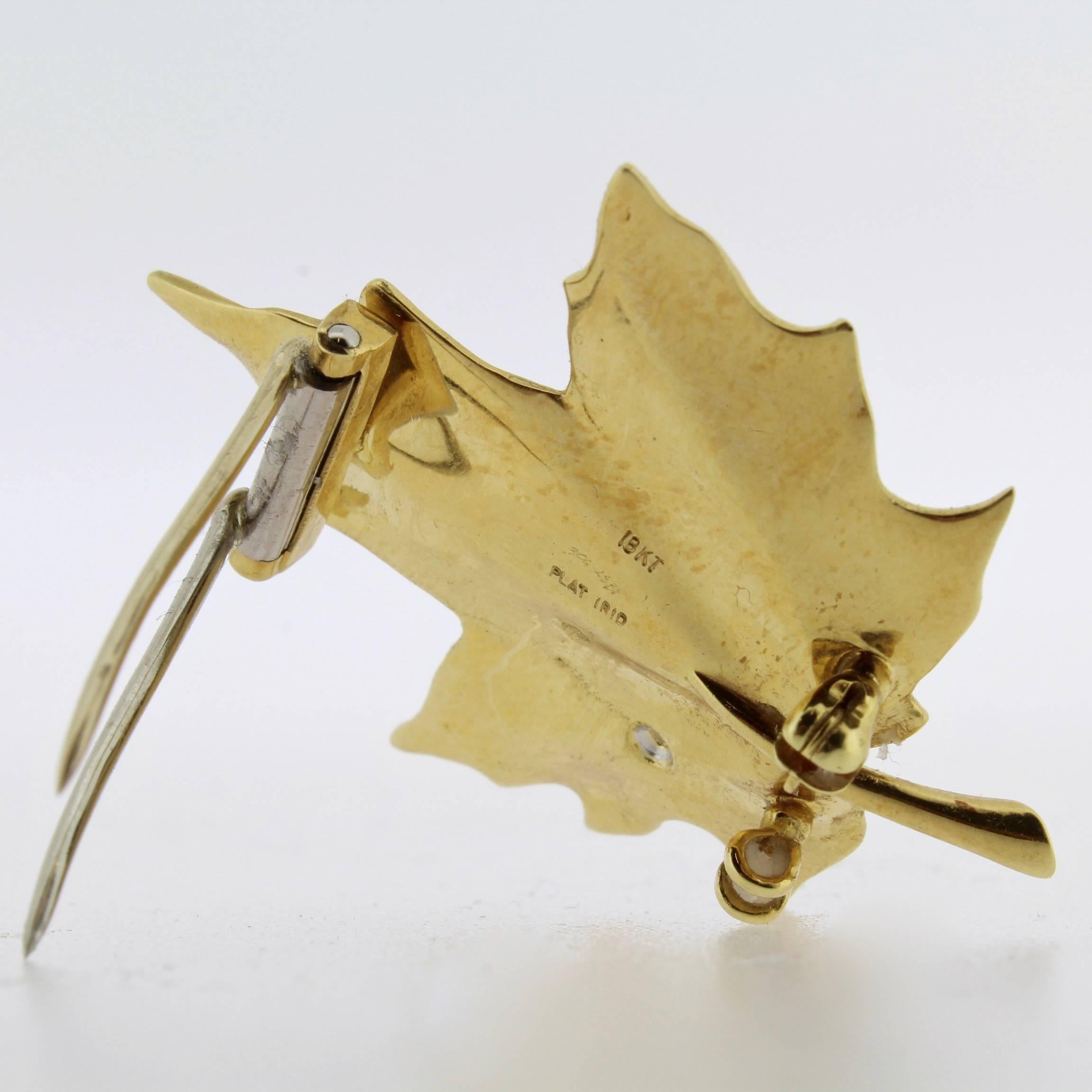 McTeigue 18-Karat Yellow Gold and Diamond Maple Leaf Pin or Brooch 3