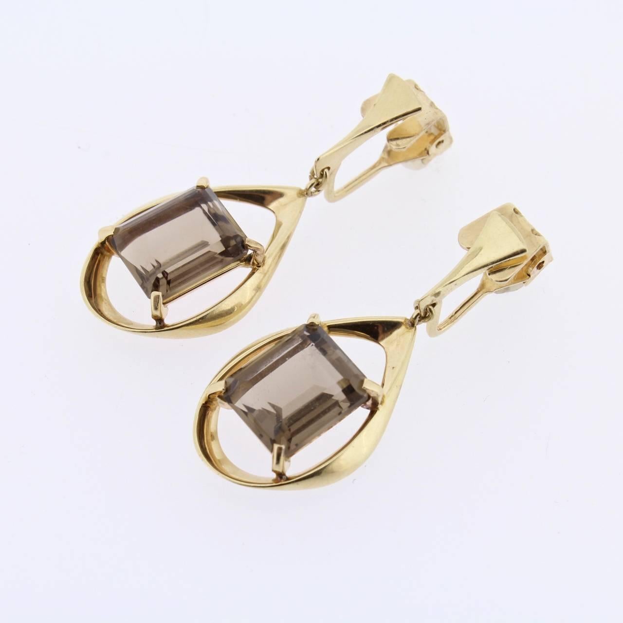 Women's Ronald H Pearson Modernist 14 Karat Forged Gold, Topaz Earrings and Brooch Set For Sale