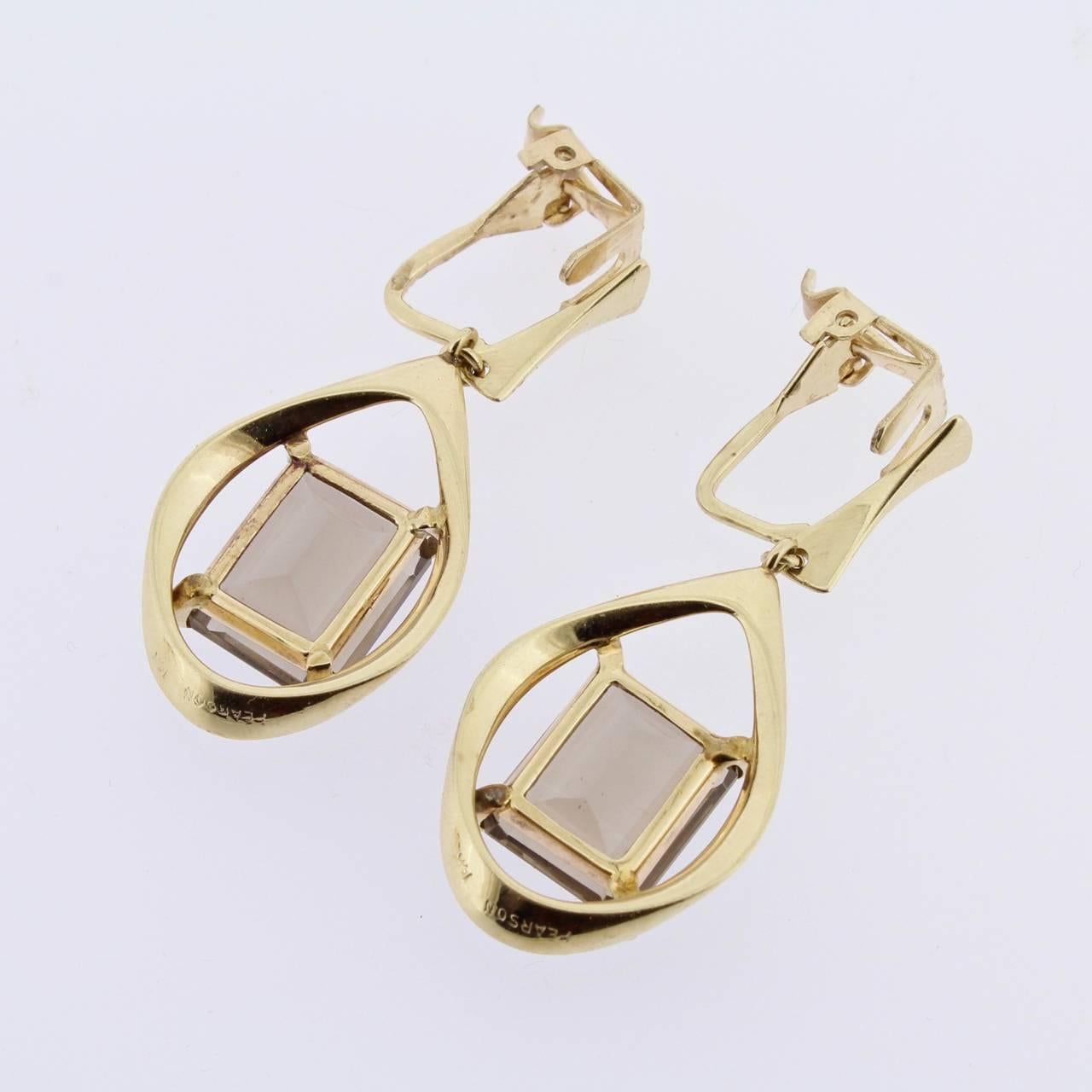 Ronald H Pearson Modernist 14 Karat Forged Gold, Topaz Earrings and Brooch Set 1