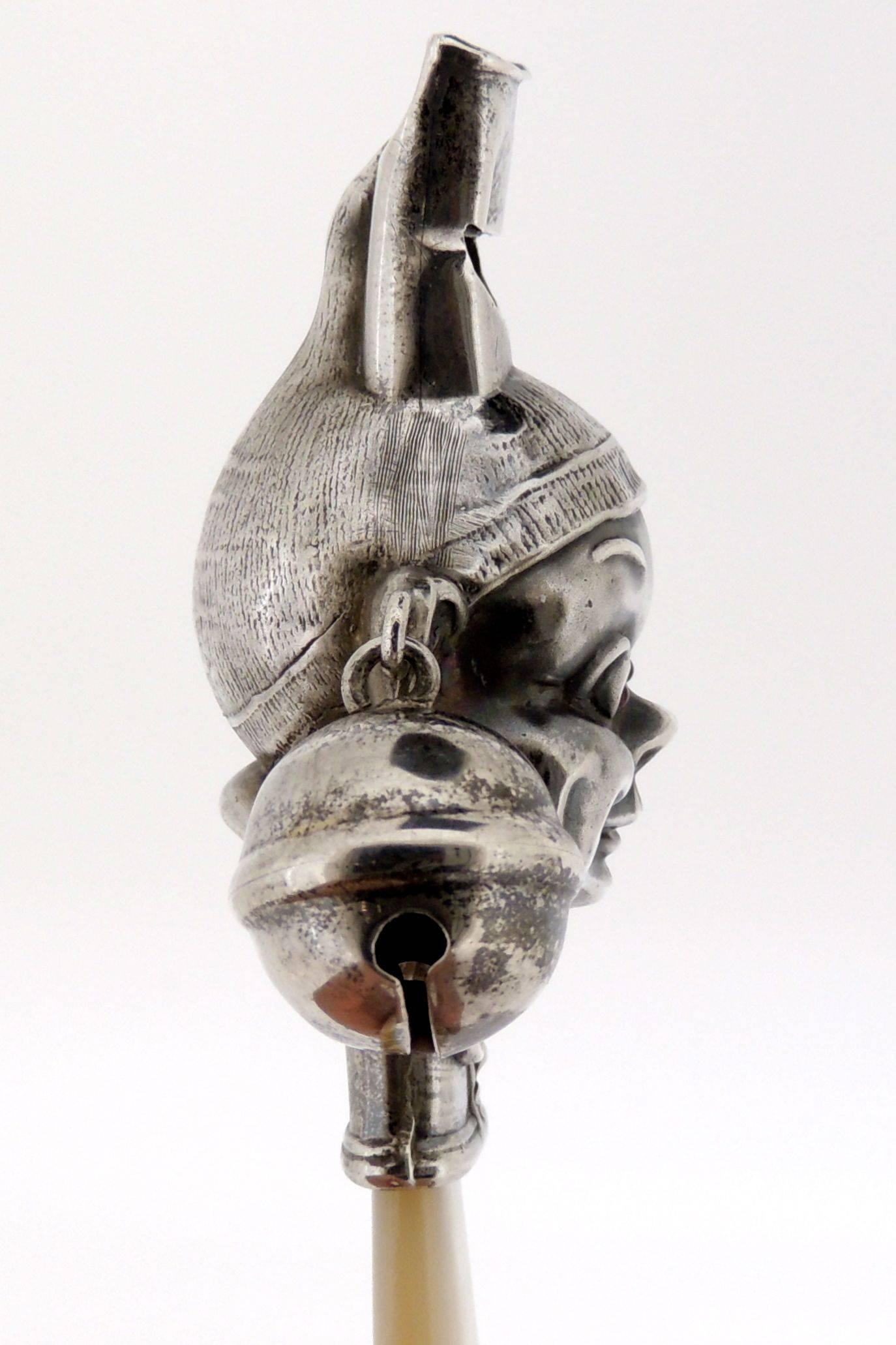Antique Unger Brothers Sterling Silver Palmer Cox Brownie Baby Rattle 2