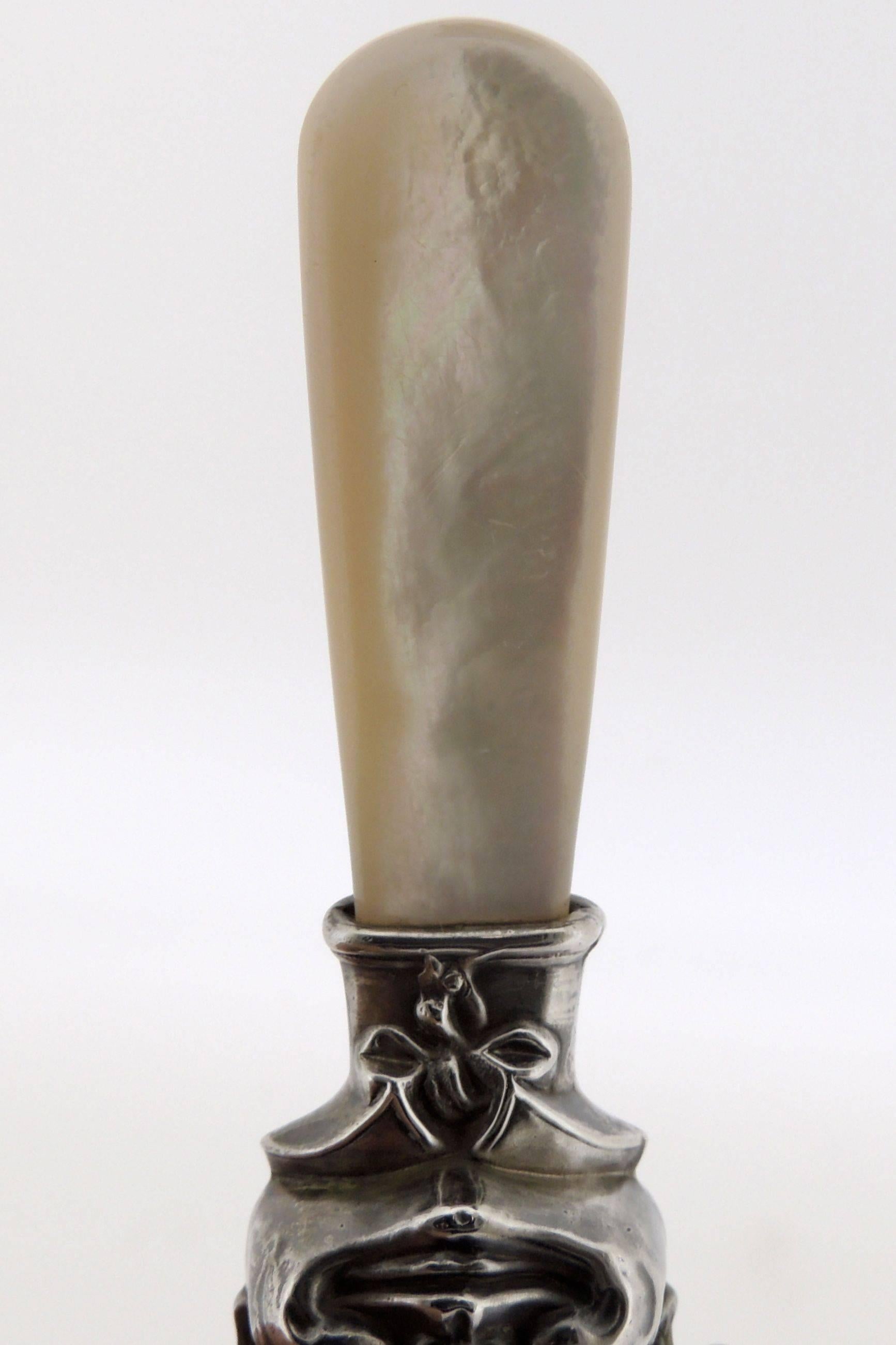 Antique Unger Brothers Sterling Silver Palmer Cox Brownie Baby Rattle In Good Condition In Philadelphia, PA