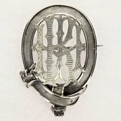 Large Antique Cased Figural Victorian Silver Buckle Brooch