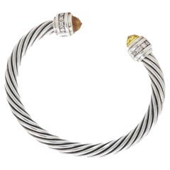 David Yurman 7mm Sterling Silver, Citrine, & Diamond Classic Cable Bracelet