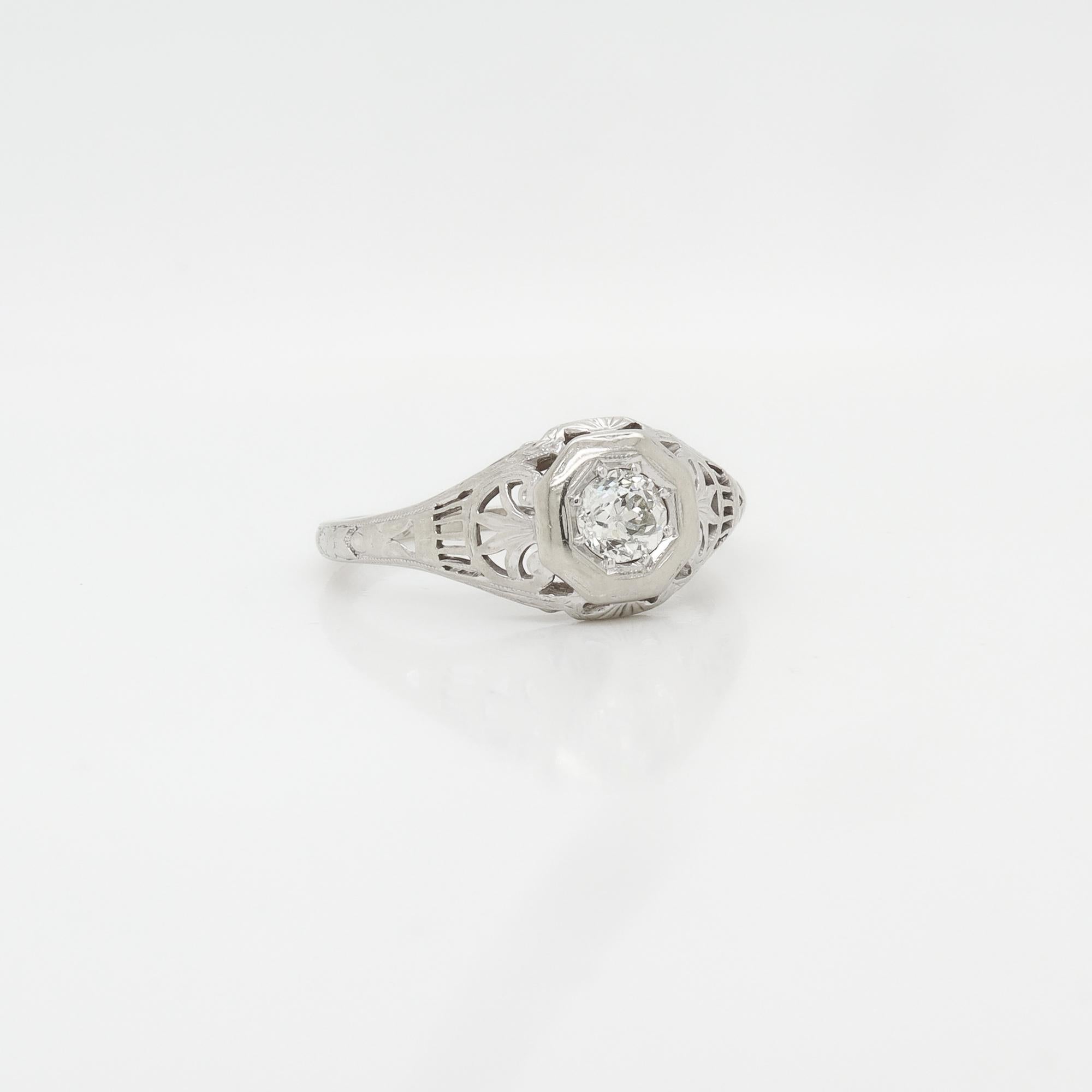 Bague de fiançailles Art Déco Traub Orange Blossom en or blanc et diamants, signée Pour femmes en vente