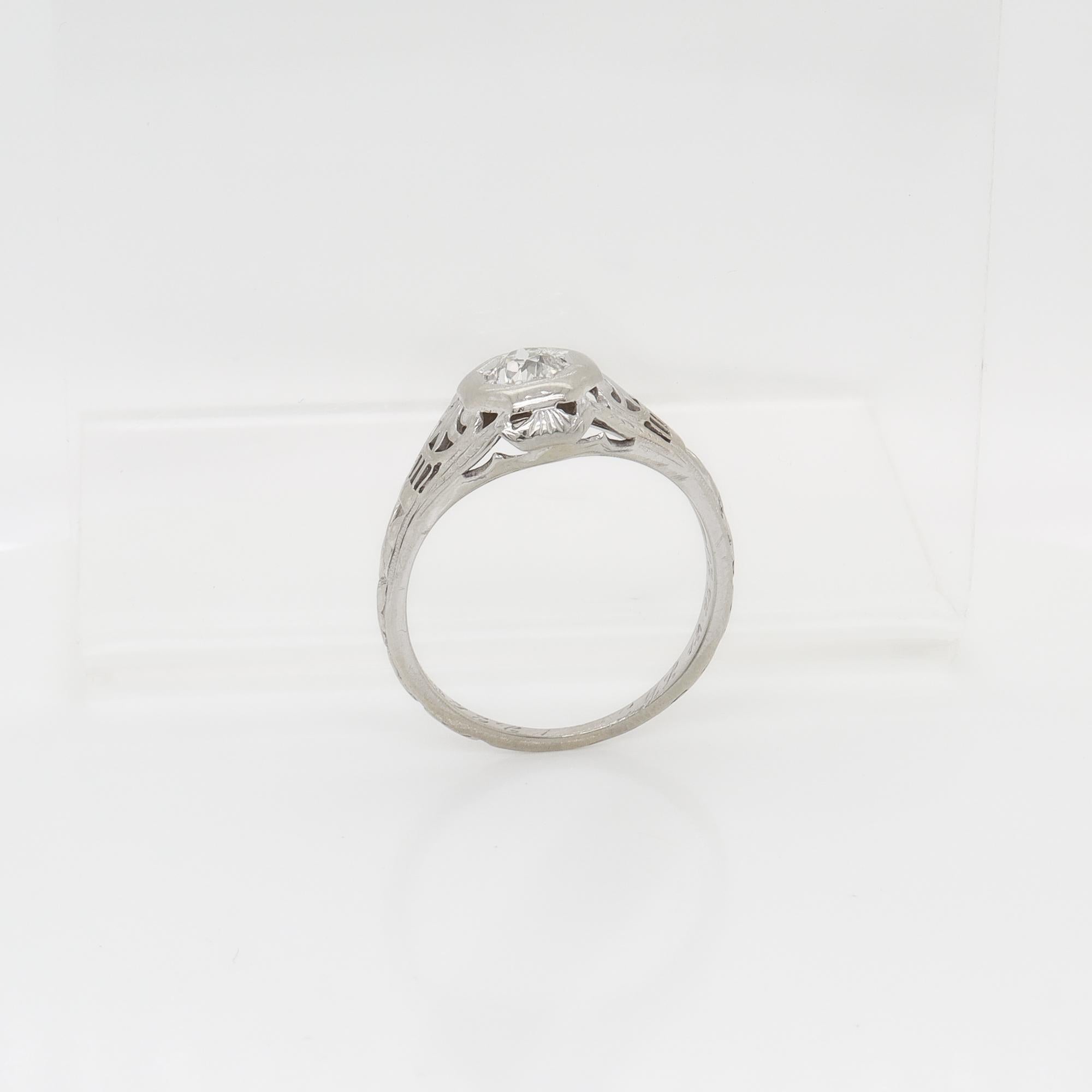 Bague de fiançailles Art Déco Traub Orange Blossom en or blanc et diamants, signée en vente 2