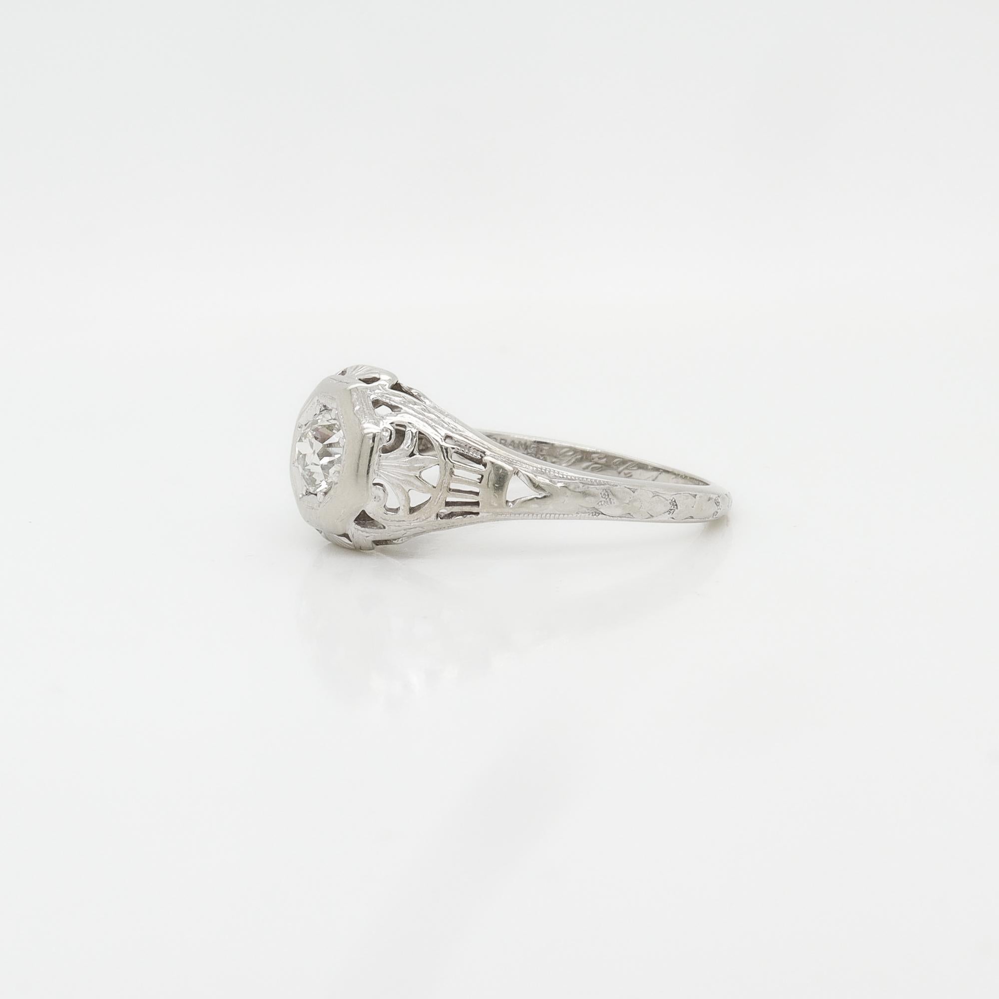 Bague de fiançailles Art Déco Traub Orange Blossom en or blanc et diamants, signée en vente 3