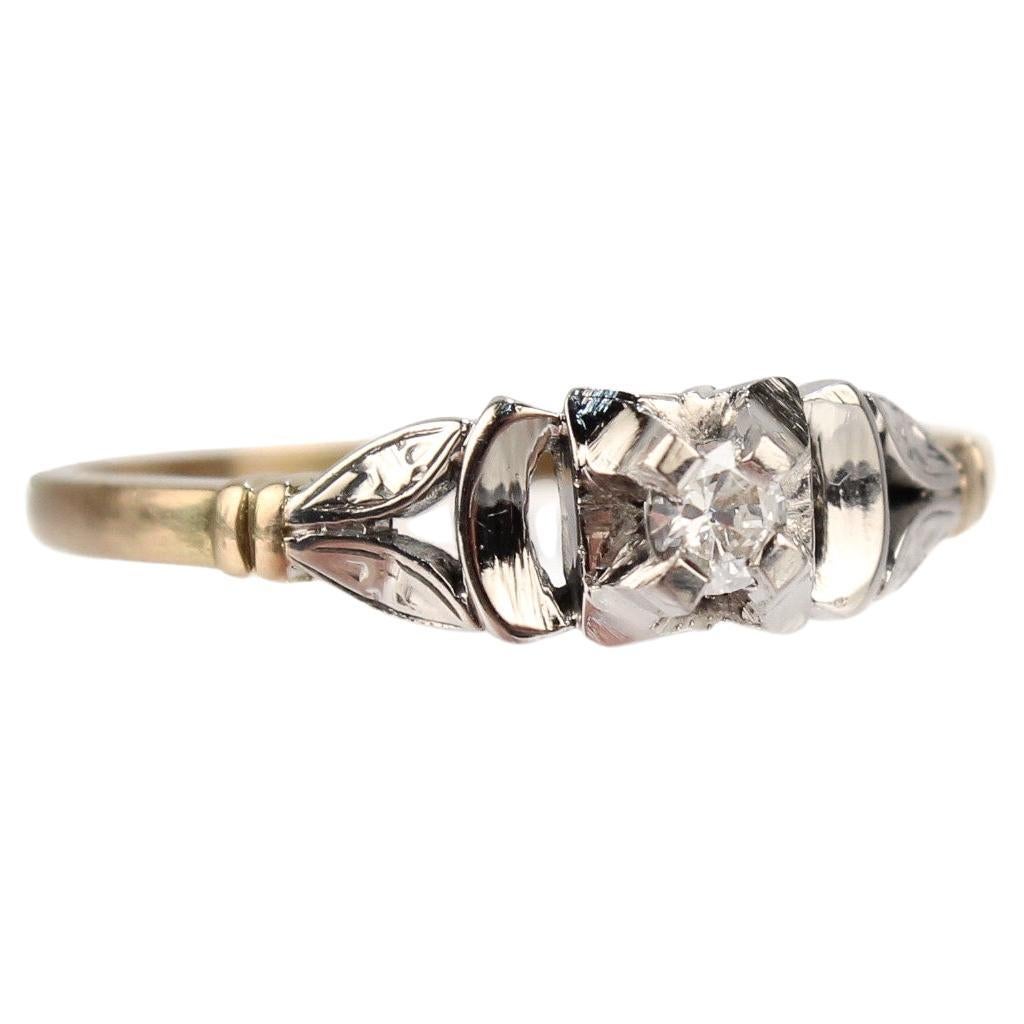 Art Deco Mixed Metals 14 and 18 Karat Gold and Diamond Engagement Ring For Sale
