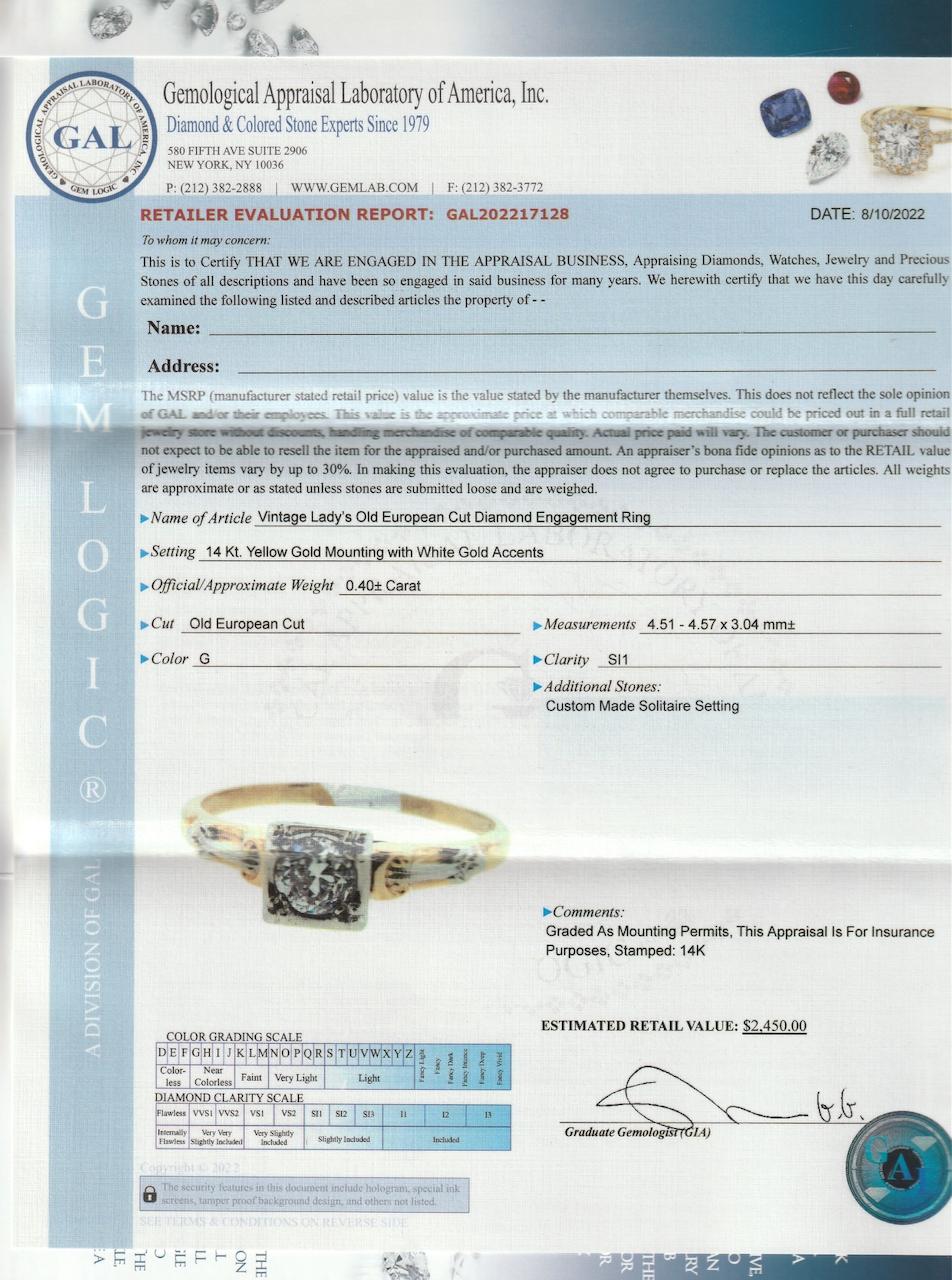 Antique Edwardian 14 Karat Gold & Diamond Engagement Ring For Sale 8