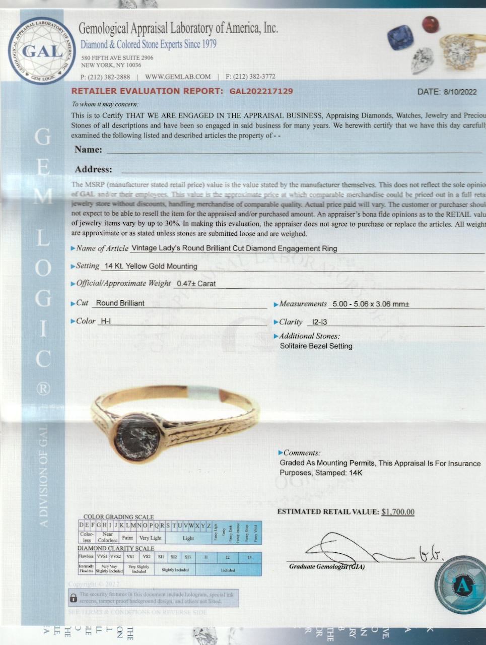 Art Deco Style 14 Karat Gold & Diamond Solitaire Ring For Sale 9