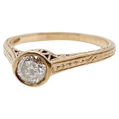 Art Deco Style 14 Karat Gold & Diamond Solitaire Ring