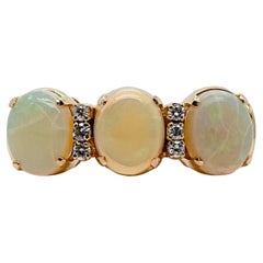 Vintage 18 Karat Yellow Gold Opal and Diamond Three-Stone Cocktail Ring