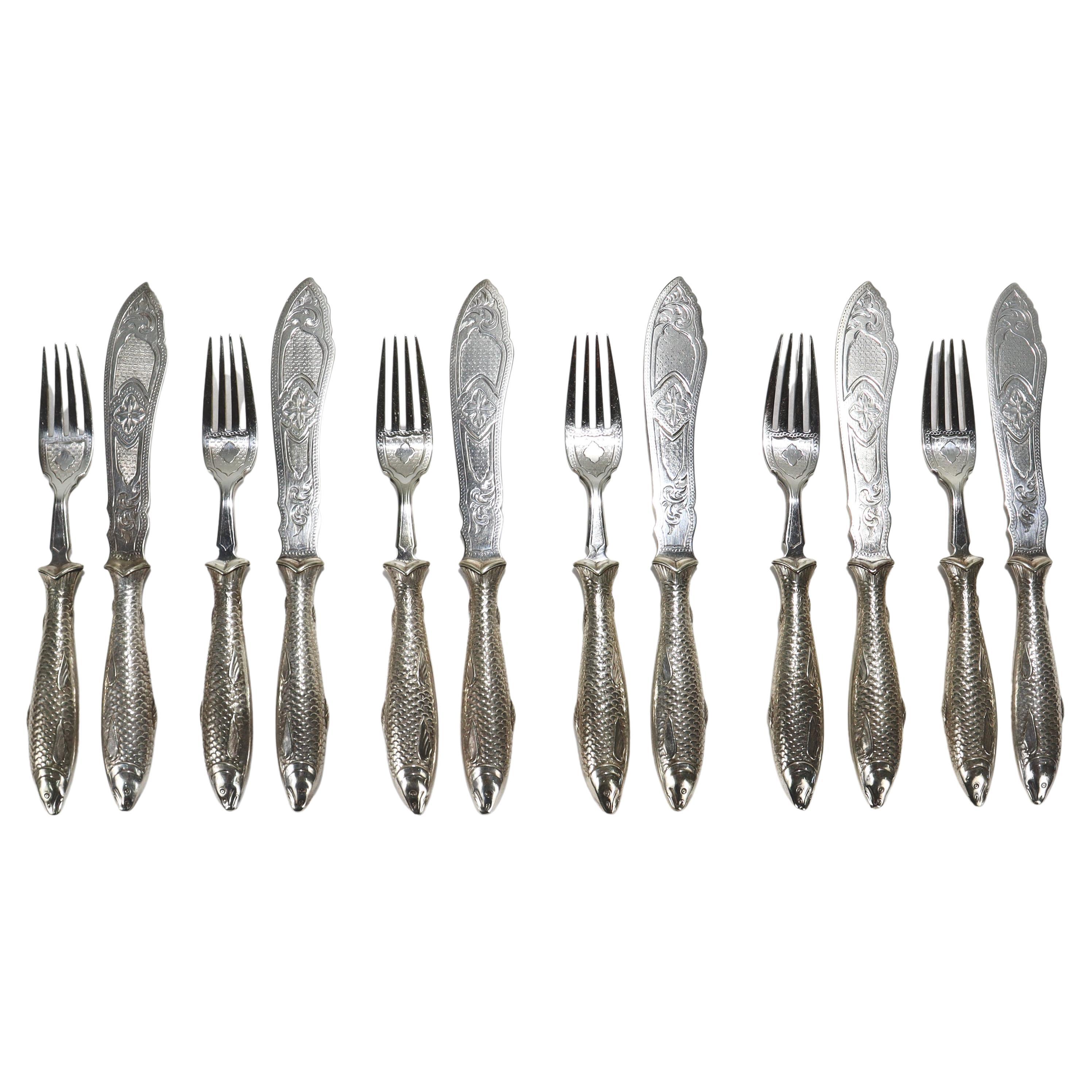 THIERS French Silver and Ebony Dinner Knife Set 12 pc box Stainless