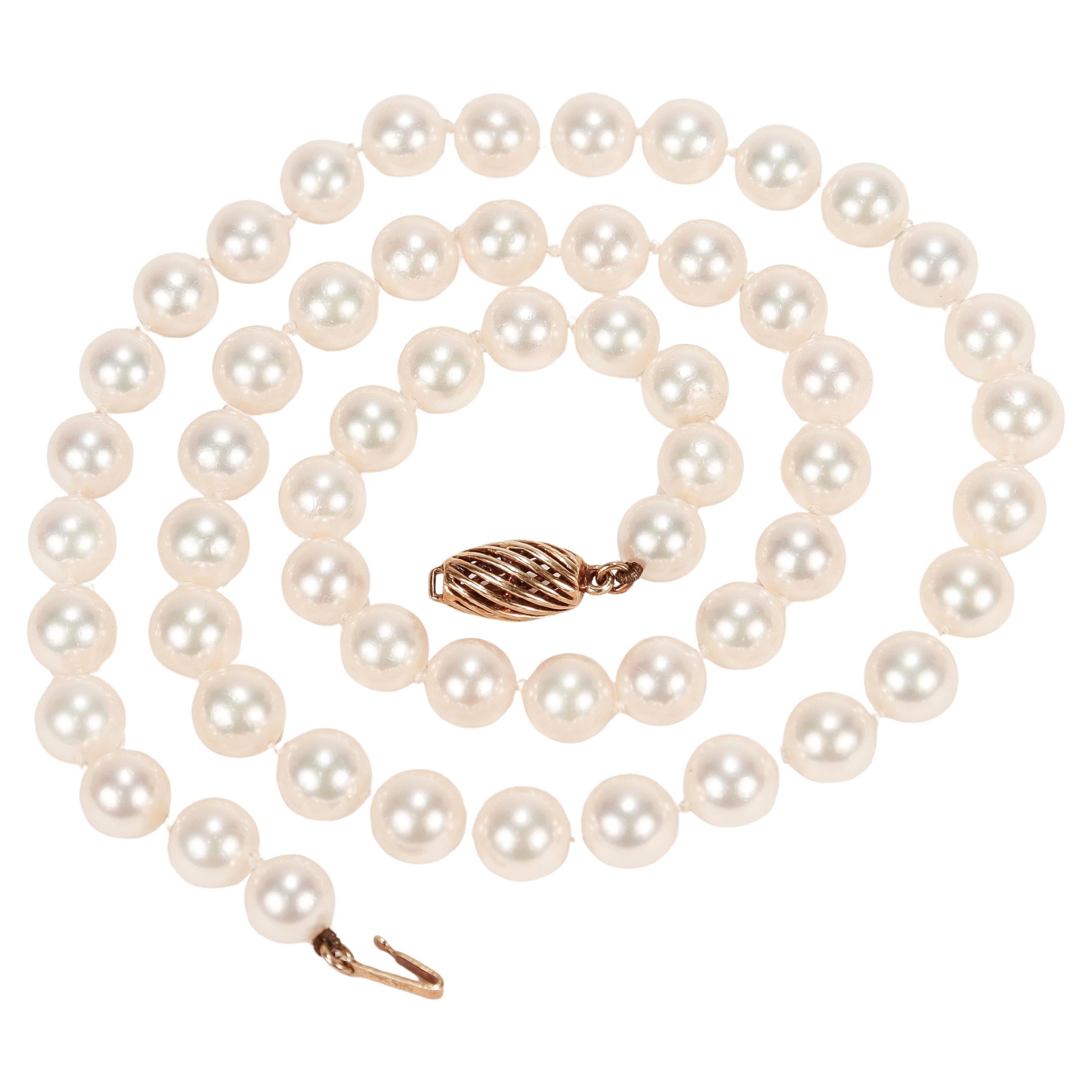 Vintage 14k Gold & Cultured Pearl 19 in. Single Strand Necklace