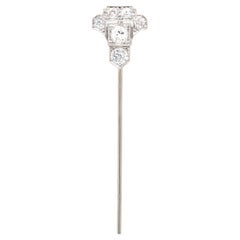 Vintage Art Deco Platinum, 14k White Gold, and Diamond Stickpin