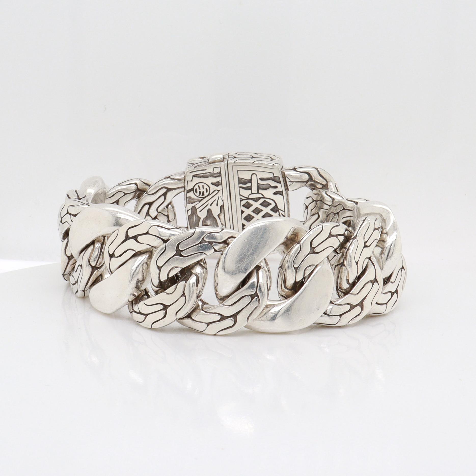I John Hardy - Bracelet à maillons en argent sterling et pierres précieuses en forme de couronne de feu de lave Unisexe en vente