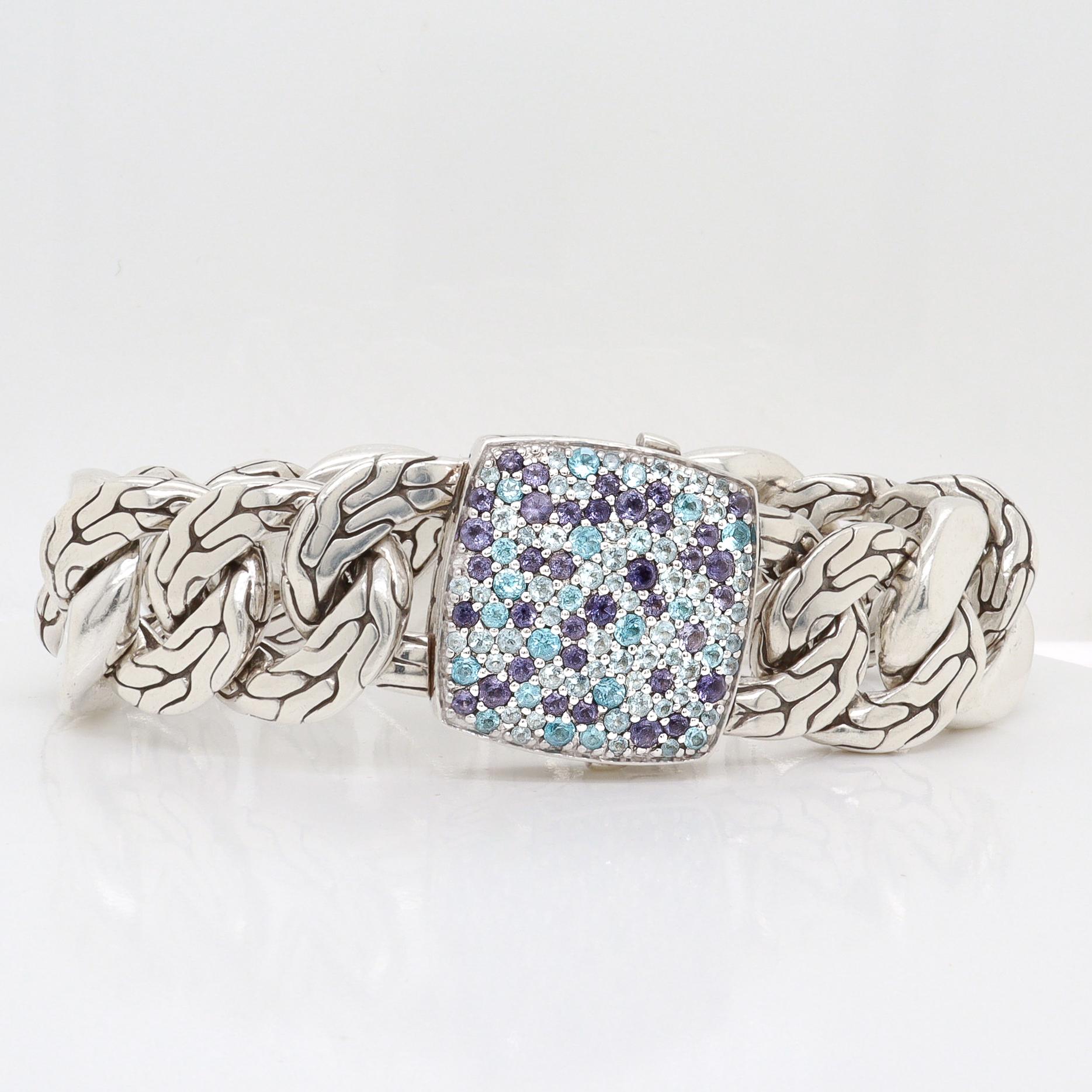 Moderne I John Hardy - Bracelet à maillons en argent sterling et pierres précieuses en forme de couronne de feu de lave en vente